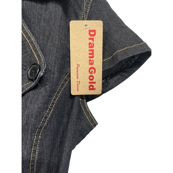 Drama Gold Denim Double-Breasted Button-Down Dress Belted Waist Size 9/10 - Picture 5 of 6